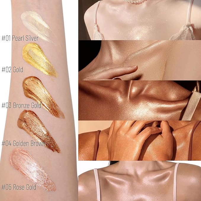 UCANBE Body Shimmer Oil 100ml, Moisturizing Face Body Glow Glitter Oil, Waterproof Shimmering Luminizer Liquid Illuminator Highlighter, Tinted Shimmer Lotion Glowing Bronzer Makeup(Silver)
