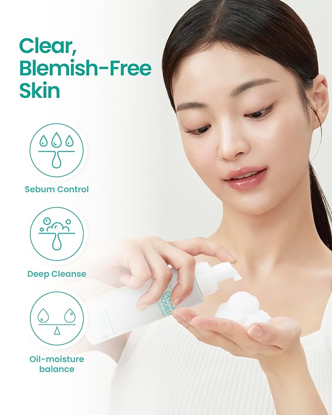 Derma Trouble Bubble Cleanser (5.46 fl oz) Non-Comedogenic BHA Low-pH Mild Micro Foaming Cleanser for Sensitive Skin with Sebum-Control Complex for Bumpy Skin, Blackheads, Whiteheads