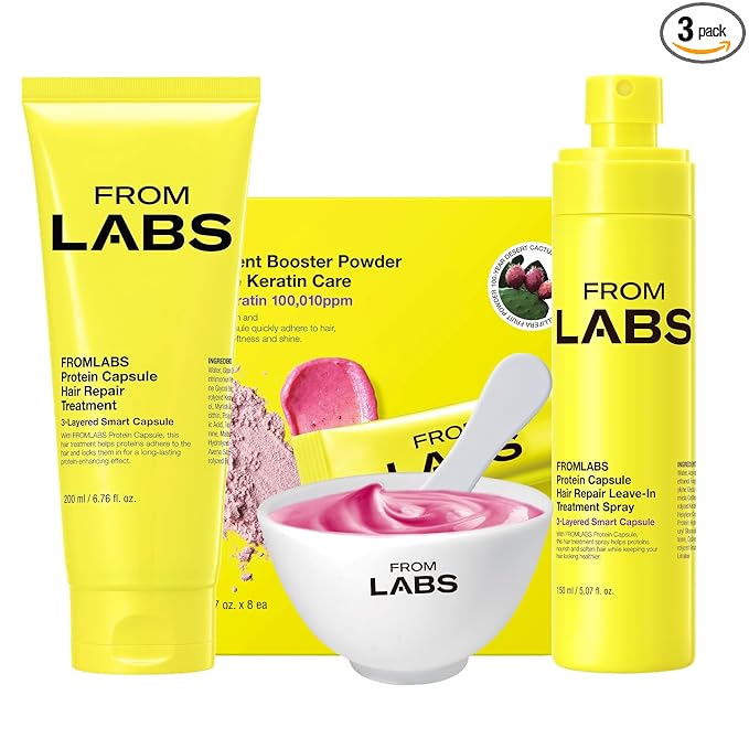 FROMLABS Hair Repair Trio – Protein Capsule Hair Repair Treatment (6.76 fl oz) + Intensive Keratin Booster Powder (8 Pack) + Protein Capsule Leave‑In Treatment Spray (5.07 fl oz)