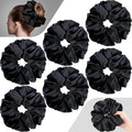 Waydress Big Satin Silk Scrunchies Hair Ties - 6 Pieces 7.2 Inch Satin Elastic Silk Hair Bands Jumbo Gaint Oversize Black Thick Scrunchy Large Ponytail Holder Accessories Gift for Women and Girls