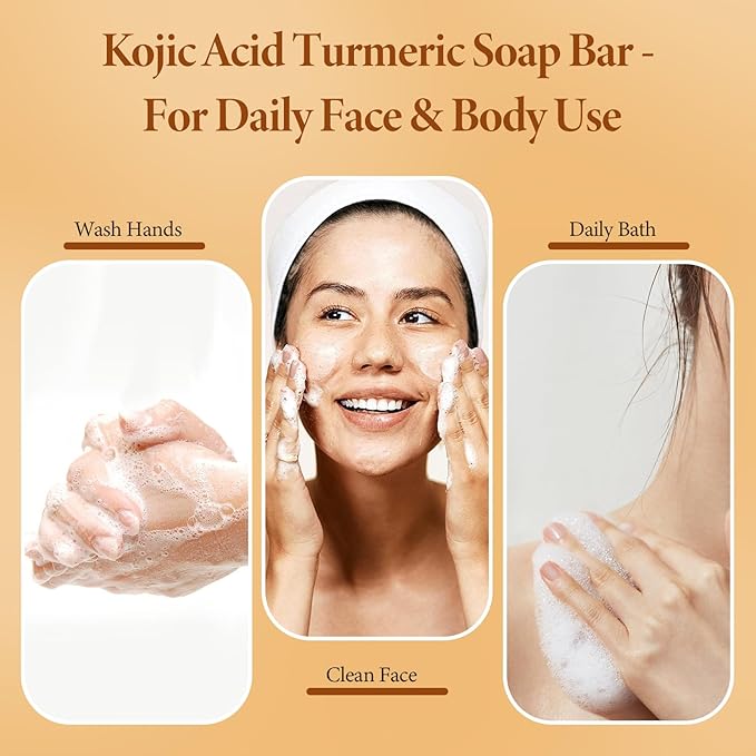 Kojic Acid and Turmeric Soap, Dark Spot Remover, Skin Brightening Vitamin C Shea Butter Hyaluronic Acid, Even Skin Tone, Gentle Exfoliating Face Body Wash, 1 Pack, 3.5 Oz