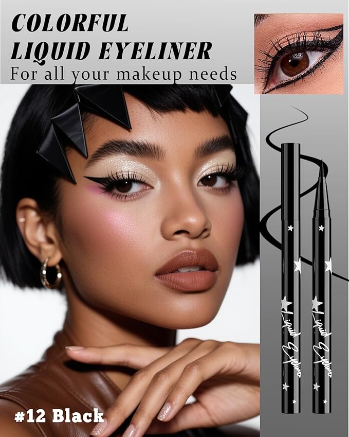 Colored Liquid Eyeliner Pen, Black Waterproof Waterline Matte Eye Liner Pencil, High Pigmented Long Lasting Quick Drying Bright Colorful Eyeliner Pen for Women, Valentine’s Day Eye Makeup Gifts-12