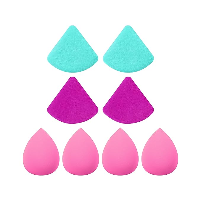 Freeman Puffs N' Stuff Powder Puffs + Liquid Sponges 8 Count Set, Makeup Blending Sponges For Liquid & Cream Foundation & Concealer, Triangle Powder Puff For Setting Powder, Vegan & Cruelty Free