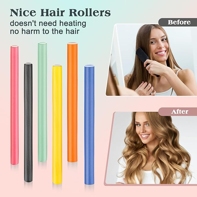 Heatless Hair Curler Set - 30 Flexible Overnight Blowout Rods, Soft Rollers for Long Hair (Small Size)
