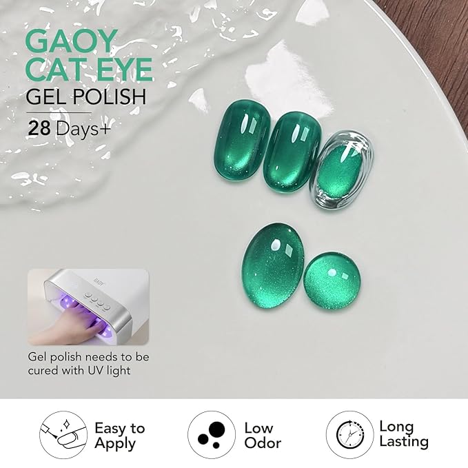 GAOY Cat Eye Gel Nail Polish Set with Magnet 6 Colors, Pink Red Blue Yellow Colors Sheer Gel Polish, Gemstone Nail Art Manicure