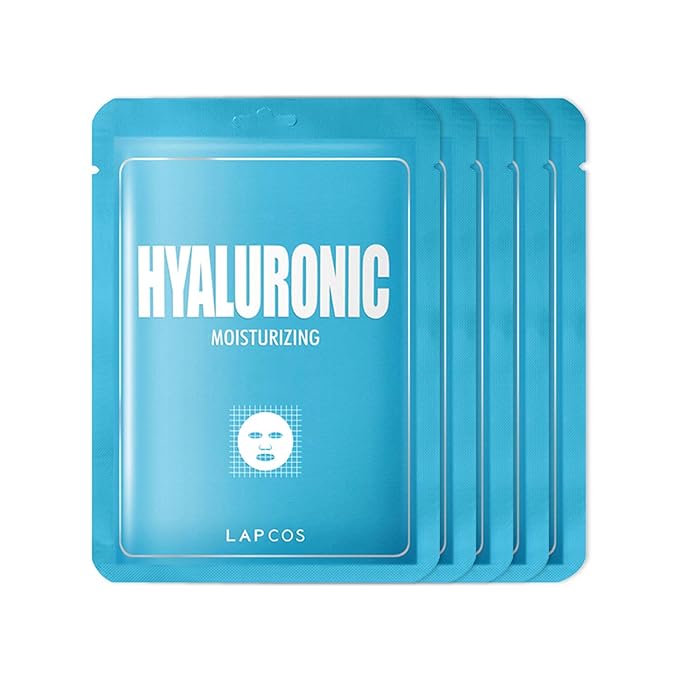 LAPCOS Derma Hyaluronic Acid Sheet Mask - Moisturizing & Hydrating Face Mask with Althaea Flower Extract for Dull, Dry Skin - Breathable, Lightweight TMF-Cell Sheet - Korean Skin Care (Pack of 5)