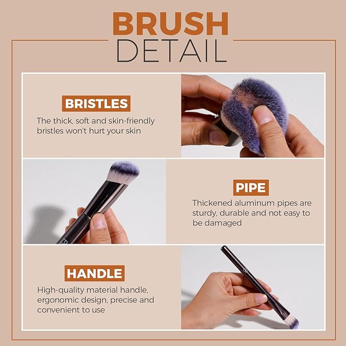Travel Makeup Brush Set BS-MALL Ultra-Soft Synthetic Bristles Eyeshadow Brush, Foundation Brush for Liquid Makeup, Double-ended Travel Bag & Triangle Puff - Travel-friendly Multi-purpose Kit 10 Pcs