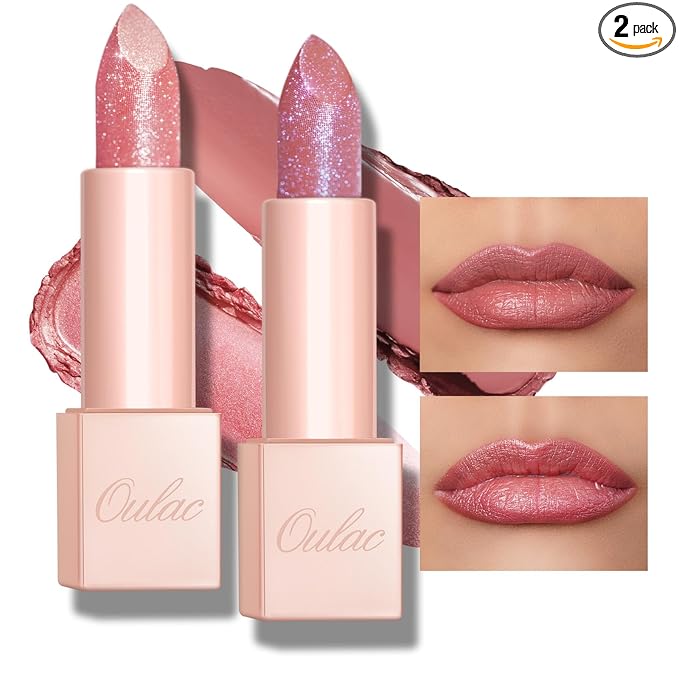 Oulac Moisturizing Pink Lipstick Set - 2PCS Vegan Tinted Lip Balm with Nourishing & Hydrating Formula for Soft, Radiant Lips, PG03+PG05