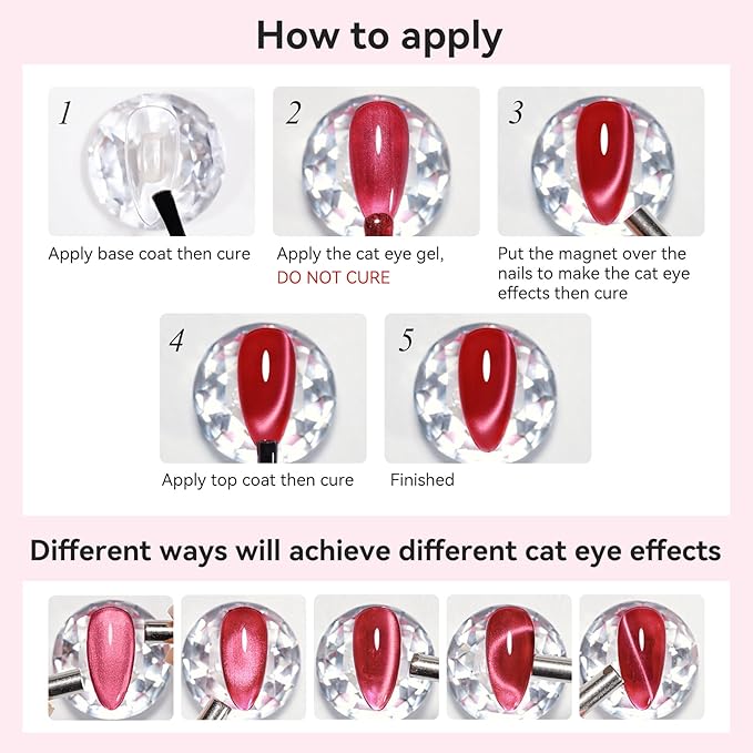 Red Cat Eye Gel Polish, Jelly Glass Magnetic Nail Polish, Ruby Red UV Glitter Holographic, Cateye Gel Polish with Magnet Shimmer Manicure Salon DIY at Home for Women, 12ML