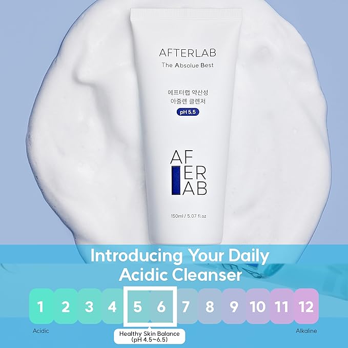 AFTERLAB Hydrating Foam Cleanser pH 5.5 with Azulene, Mild Acidic Facial Cleanser for Sensitive & Breakout-Prone Skin, Gentle Daily Face Wash for Men & Women, 5.07 fl oz