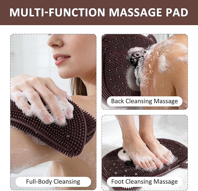 Foot Scrubber Mat for Shower – Silicone Exfoliating Foot Scrub, Dead Skin & Callus Remover, Non-Slip with Suction Cups, Bath Mat for Feet, 14.5" x 11" Brown
