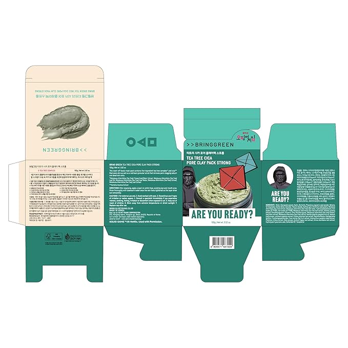 BRING GREEN Tea Tree Cica Pore Clay Mask 100g, Deep Cleansing Wash Off Pack for Blackheads & Excess Sebum