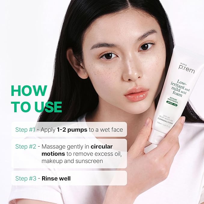 MAKE P:REM Safe Me. Relief Moisture Cleansing Foam, Delicate Eye-Friendly Face Wash for Sensitive Skin, pH Balanced Deep Pore Cleansing, Korean Skin Care, 5.07 Fl Oz, 150ml
