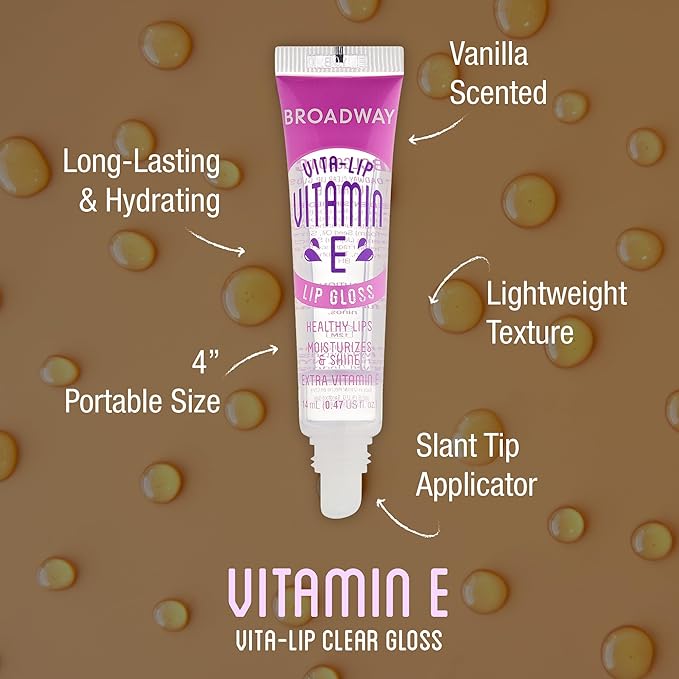 Ruby Kisses Broadway Vita-Lip Clear Lip Gloss (Vitamin E 48 Pack), Ultra-Hydrating & Soothing Formula with Multi-Vitamin Oils, High-Shine Non-Sticky Finish, Healing Lip Balm for Healthy Lips