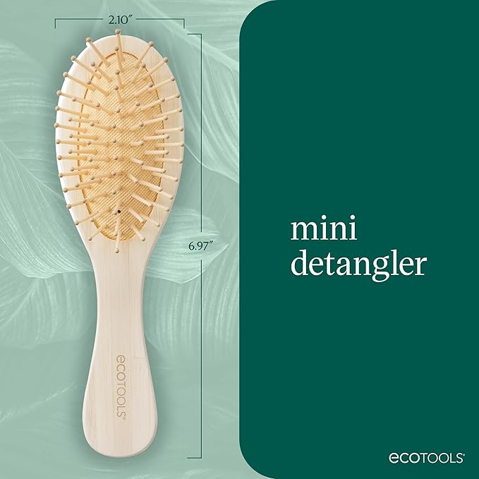 EcoTools Mini Detangler Hairbrush, Brush For Wet Or Dry Hair, Heat Resistant, Mini Hairbrush Gently Detangles & Styles, Travel-Size Paddle Brush, Renewable Bamboo, Vegan & Cruelty-Free, 1 Count