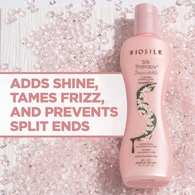 BioSilk Irresistible Shampoo, Cleanses & Conditions Frizzy Hair, Jasmine & Honey Scent, Silk Proteins & Botanical Extracts, Sulfate-Free, Paraben-Free, Cruelty-Free, 7 Oz