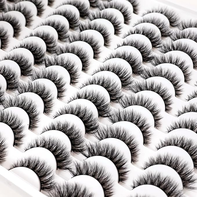 Azenlo False Eyelashes 48 Pairs Faux Mink Lashes 14mm Wispy Lashes 3D Fluffy Cat Eye Lashes Pack Bulk Wholesale Strip Lashes(style 48-045)