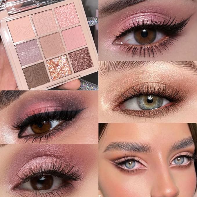 CAKAILA 9Colors Eye Shadow Palette Makeup,Pink Rose Gold Purple Mauve Neutral Travel Eyeshadow Palette Long Lasting Waterproof Naturing-Looking Eyeshadow Palette Travel Size Gift Kit