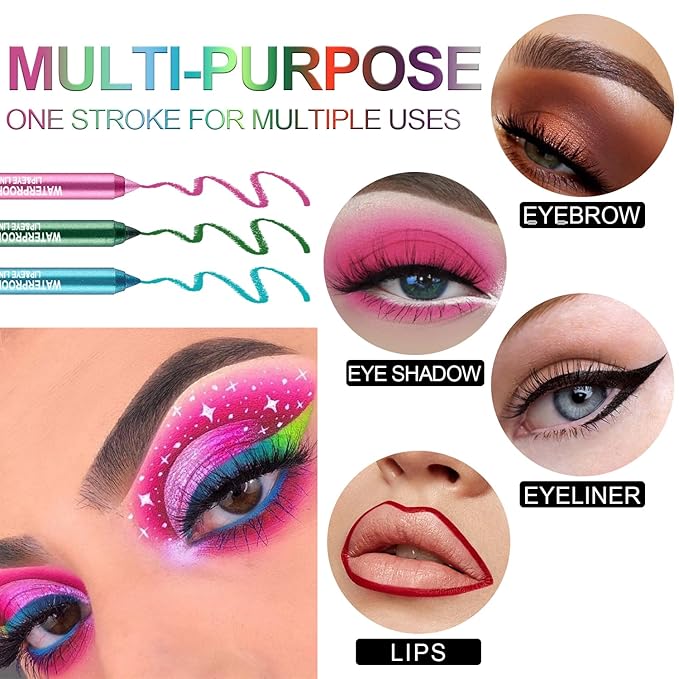LemonSac 7 Colorful Eyeliner Pen Set, Eye Shadow Pencil, Pearl Eyeliner Kit Metallic Glitter Eye liner Pencil for Women Eye&Lip Liner Professional Eye Makeup Set Colorful Eye Color (7PCS B)