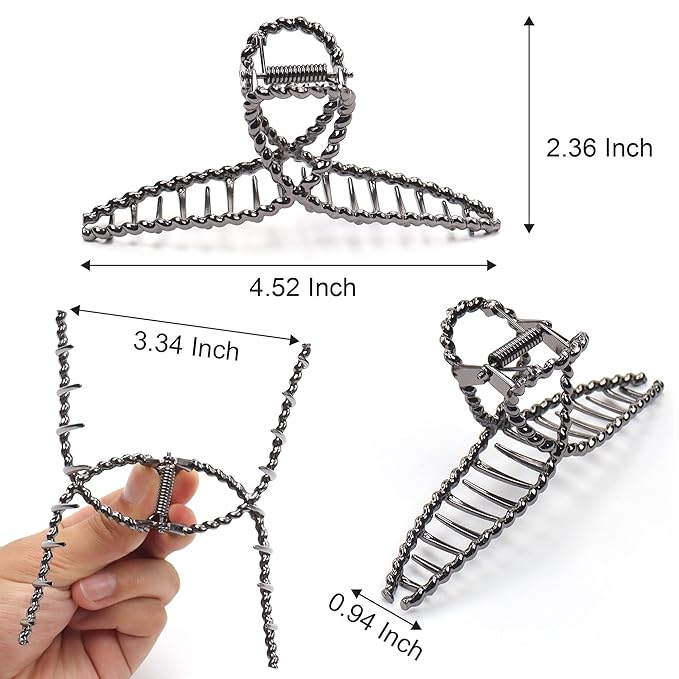 Bphne 3 Pack Metal Hair Clips for Women, 4.5 Inch Large Non Slip Claw Clips with Strong Hold, Heavy Duty Jaw Hair Clamps for Thick Hair, Gold Silver Black Fashion Hair Accessories Gift Set