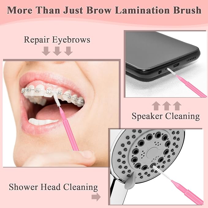 MAPVOLUT 120 Pcs Micro EyeBrow Lash Brush with Cap - Professional Beauty Mini Spoolies for Makeup, Thuya Brow Lamination and Travel - Perfect for Makeup Artists, Beauty Lovers, and Gifting (Pink)