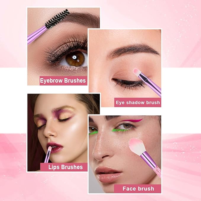 10 PCS Glitter Crystal Makeup Brush Set Cute Makeup Brushes Bling Professional Concealer Eye Shadow Eyeliner Blush Lip Blending Synthetic Brushes Tools Kit Face Cosmetics Blending Brushes for Women