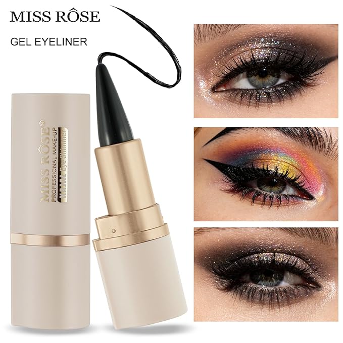 MISS ROSE M Gel Eyeliner, 2-Piece Black Eyeliner Pencil, delineador de ojos contra el agua,Smoky Eye Makeup,also Pefect fo Gothic Halloween Makeup (Pack of 2)