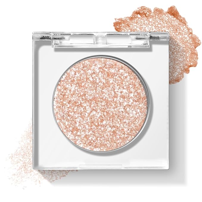 KYDA Single Glitter Eyeshadow, Pale Peach Golden Eyeshadow, Ultra-fine Blendable Shimmer Eyes Shadow, Lasting Sparkling Eyes Glitter, Soft Buildable Glossy Color, Wet Look Effect, Moonstone