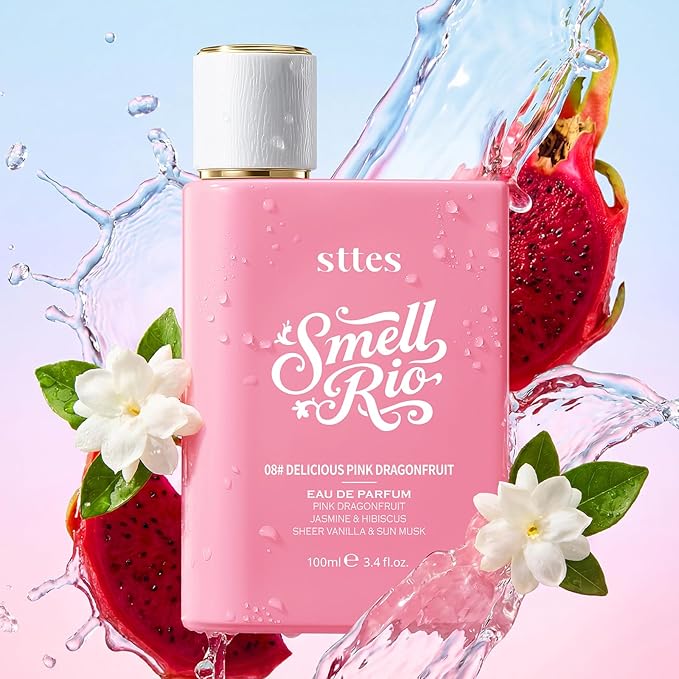 Sttes Smell Rio 08# (Delicious Pink Dragonfruit) Eau de Parfum for Women, Fruity Floral Perfume with Pink Dragonfruit, Lychee, Jasmine, Hibiscus, Vanilla & Sun Musk, 100ml/3.4 Fl Oz