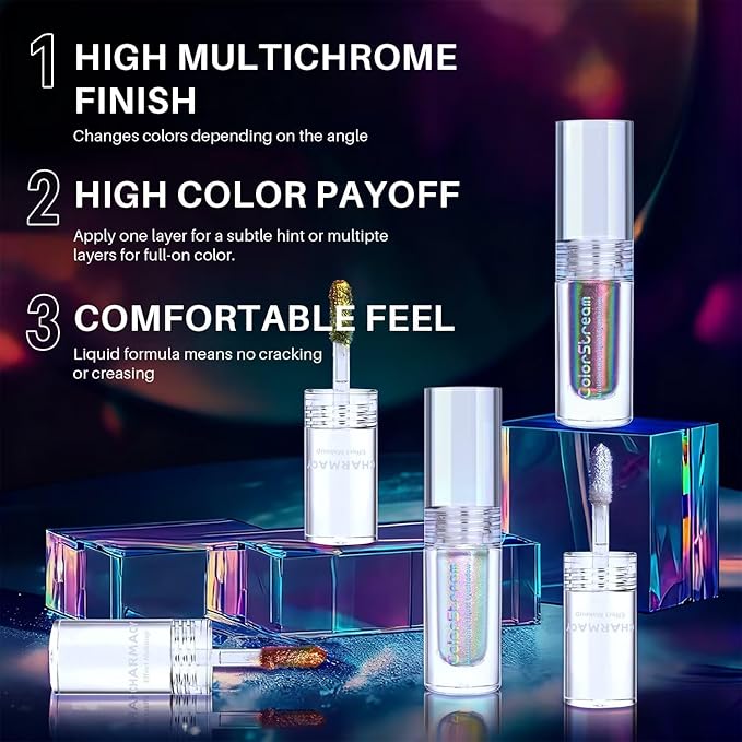 CHARMACY Liquid Duochrome Eyeshadow, Multi-Dimensional Eye Looks, Long Lasting Glitter Eye Shadow Sets Metallic Pigments, Quick Drying, Sparkling Shiny Eye Makeup for Beginners, 1.6g (#13)