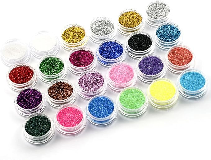 24 Color Body Glitter Set, Fine Nail Glitter, Suitable for Holiday Makeup, Cosmetics, Cosmetic Glitter for Body Nails Face Hair Eyeshadow Lip Gloss Making