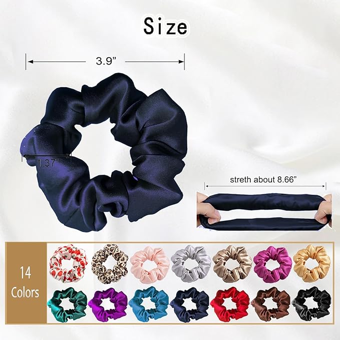 SALE!! Mulberry Silk Scrunchies and Hair Ties - 16 Momme, 100% Pure Silk, for Women and Girls with Curly, Thick or Thin Hair - Black Satin Sleep (1, 09 navy)