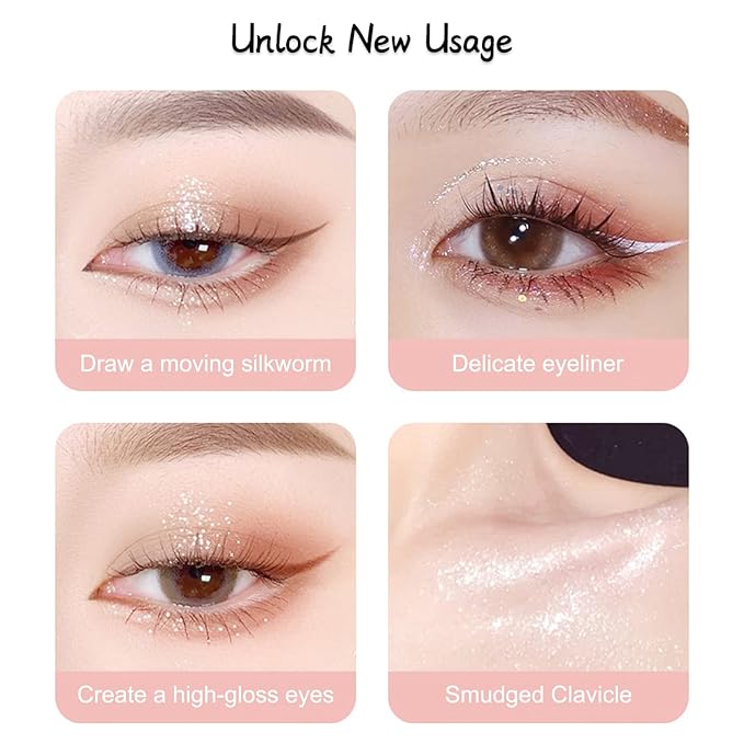 Erinde Liquid Glitter Eyeshadow Eyeliner, Korean Makeup Bling Under Eye Shadow, Shimmer Metallic, Lightweight Waterproof Long Wearing, Loose Glue for Sparkly Crystals Eye Makeup, Colorful Sequins