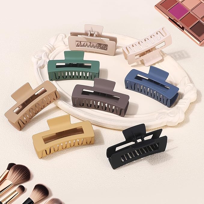 8 Pcs Large Hair Claw Clips 4.1 Inch Non-slip Big Square Matte Hair Claws for Women, Strong Hold Banana Clip for Thick Thin Hair(Multi-color)