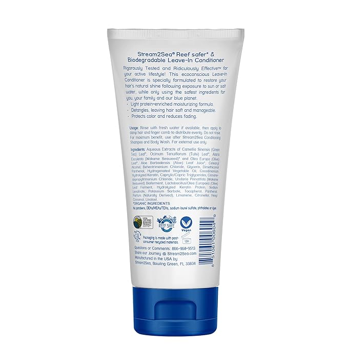 Leave-In Hair Conditioner Detangles & Replenish Hair Moisture Natural Reef Safe Formula - Sulfate and Paraben Free with UV Protection by Stream2Sea