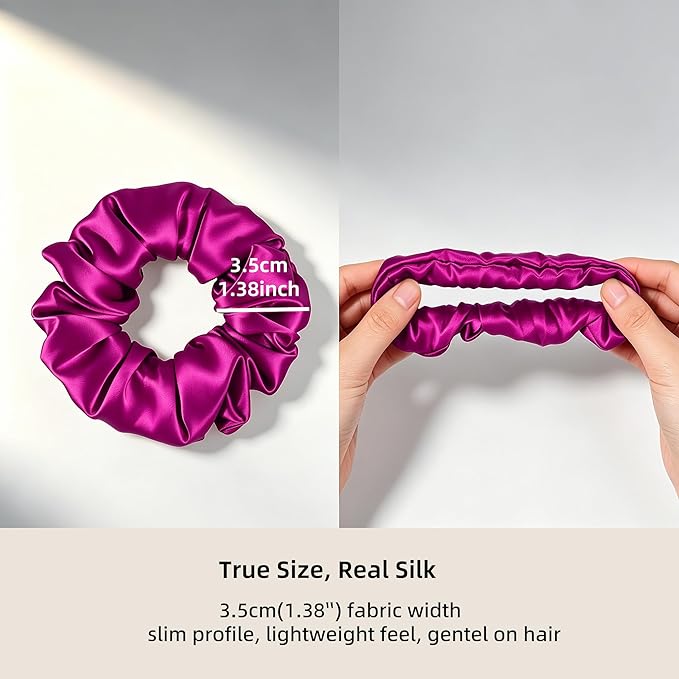 ZLYC 100% Mulberry Silk Scrunchie 19 Momme Gentle Creaseless Hair Tie for Women Dent-Free Ponytail Holder, 3.5cm Solid Violet
