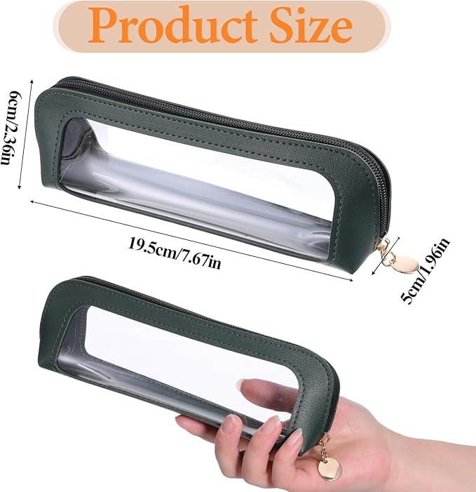 Psyqtsuary Small Clear Makeup Bag, PU Leather Travel Makeup Brush Pouch Portable Transparent Waterproof Cosmetic Organizer Pouch with Zipper for Women Home Travel Office Cosmetic Storage (Dark Green)