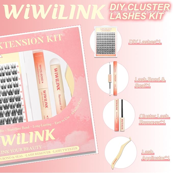 Natural Lash Clusters Filt DIY Lash Extension Kit and Wispy Eyelash Clusters 8-16mm with Bond, Seal, and Remover D Curl Lashes Clusters Invisible Band False Eyelashes Kit