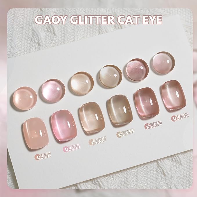 GAOY Cat Eye Gel Nail Polish Set with Magnet for Pink Brown Glitter Holographic Cat Eye, Salon Gel Manicure and Nail Art DIY at Home, Bright Moonlight