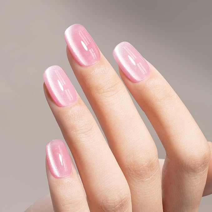 MAYCHAO 15ML Jelly Pink Cat Eye Gel Nail Polish 1Pc Galssy Pink Gel Polish Soak off Holographic Magnetic Nail Polish for Nail Art Manicure Salon DIY at Home, 0.5 OZ