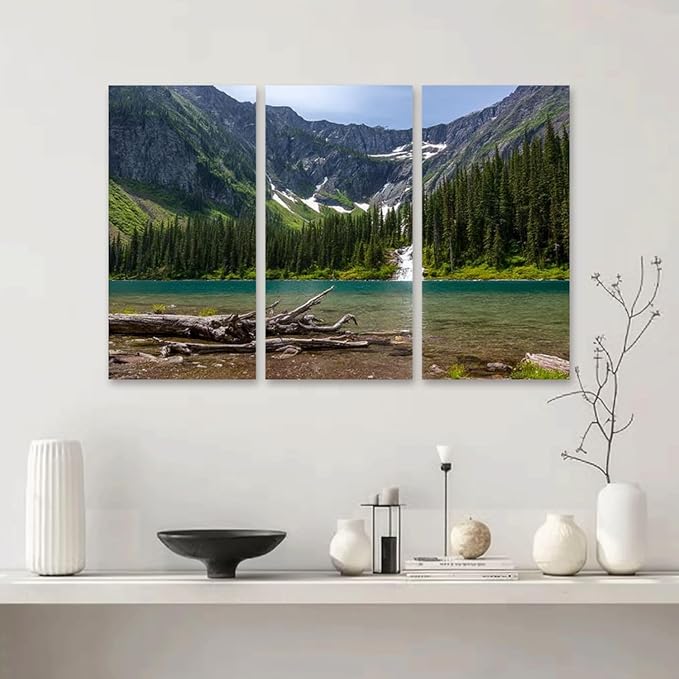 3 Piece Canvas Wall Art Prints Picture Scenic mountain views Avalanche Lake Glacier National Park Montana Framed Wall Painting Modern Artwork Poster Home Decor for Living Room Office Ready to Hang