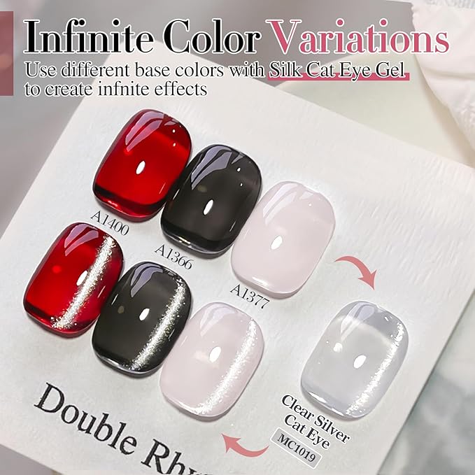 Double Rhythm 0.5 OZ Cat Eye Gel Polish with Magnet 15ML Holographic Glitter Shimmer Translucent Jelly Color Magnetic Polish Salon DIY at Home (Silver-MC1019)