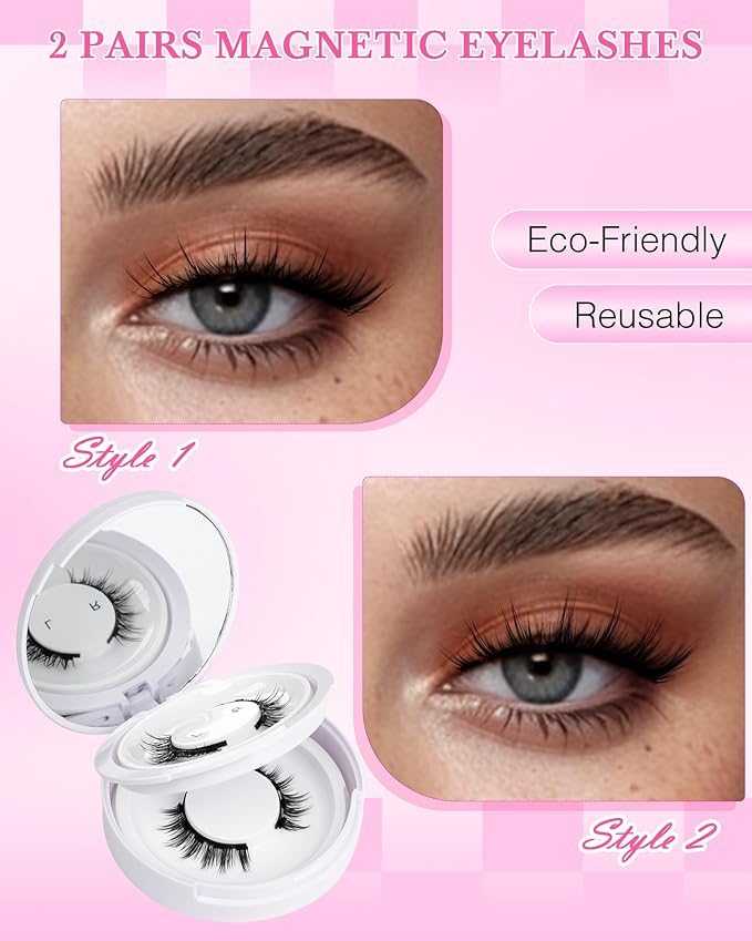 Magnetic Eyelashes Lashes Magnet Natural - Manga Look 2 Pair 5 Magnets Kit with Applicator and Mirror Quick Wear No Glue for Sensitive Eyes by EMEDA(Natural Look)