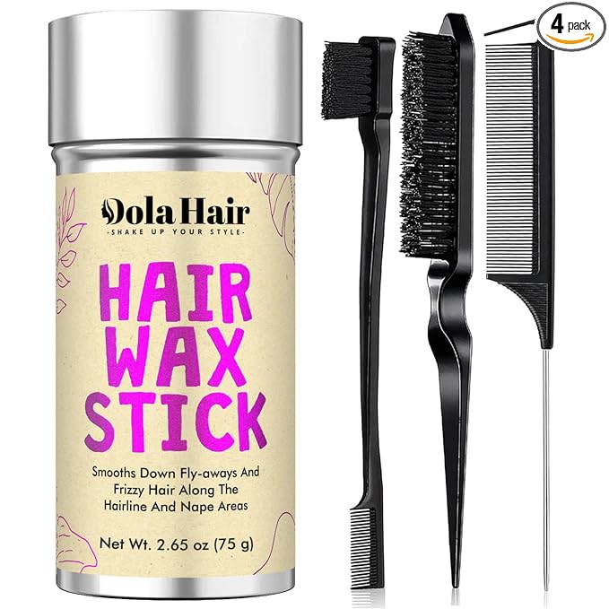 Dolahair Hair Wax Stick - Flyaway Control and Styling Pomade for Kids, Women, and Men - Accessorie Slick Back Hair Brush Kit Hair Bun Maker (Pack of 4)