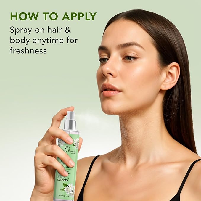 Botanic Hearth Jasmine Hair Perfume & Body Mist, Long-Lasting Hair Deodorizer & Body Scent for Women & Men, Alcohol-Free Clean Fragrance Hair Spray For Everyday Wear, All Day Freshness, 3.4 Fl Oz