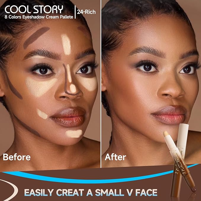 2-in-1 Contour & Highlight Stick Cream Waterproof Contour Stick, Buildable Formula for Natural Definition and Sculpting, Flawless Cheeks, Jawlines, and Nose Contours(Rich)