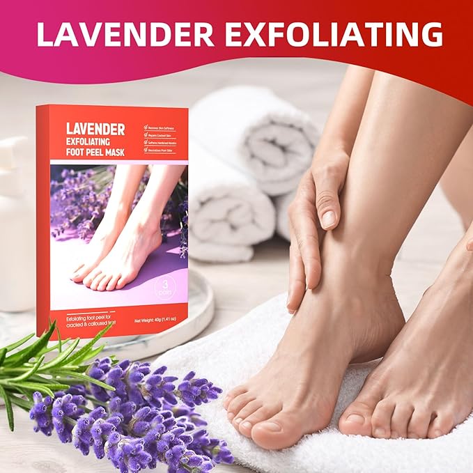 Foot Peel Mask for Dry, Rough Feet – Exfoliating Foot Mask with Fruit Acids, Lavender & Urea – Peeling Socks for Dead Skin & Cracked Heels – Foot Care for Women & Men