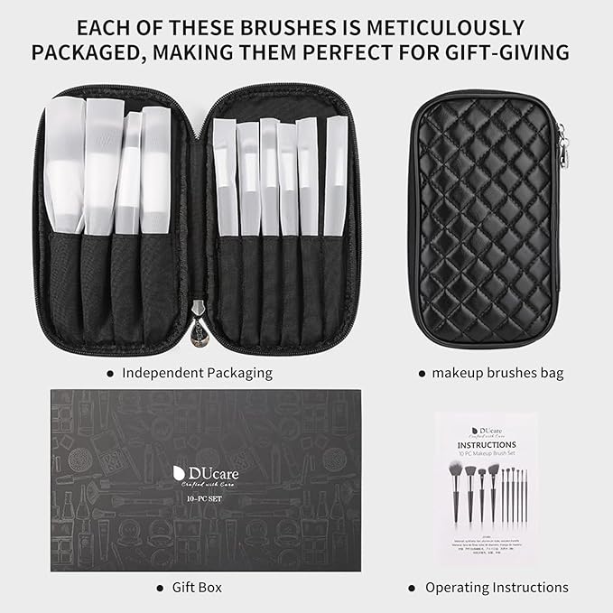 DUcare Travel Makeup Brushes with Case 10Pcs Makeup Brush set Premium Synthetic Kabuki Foundation Blending Brush Face Powder Blush Concealers Eye Shadows with bag