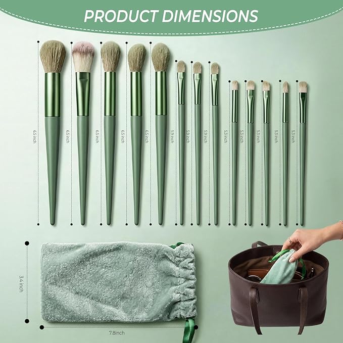 10 Sets Makeup Brushes with 13 Travel-Size Brushes & Pouch, Professional Mini Face Brush Set for Daily Makeup, Parties, Travel(10pc,green)