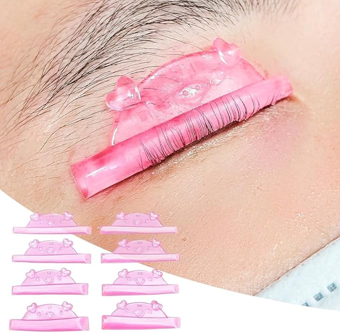 Libeauty Cute Lash Lift Rods, 4 Sizes Eyelash Shields, Reusable Soft Silicone Pads for Eyelash Curling & Lifting, Pink Piggy Shape